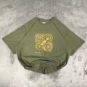 Distressed Gran Canaria Gecko Tribal Print Military Green Graphic T-shirt XL